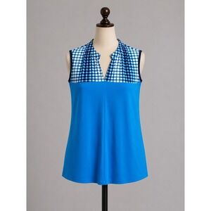 NEW Kinona Take a Ribbing Sleeveless Golf Top Blue Gingham UPF 50+ Womens Large